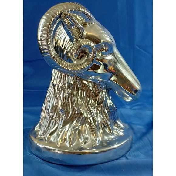 Silver Metallic 12.5" Ceramic Ram Head Bust Statue Sculpture Rustic Man Cave LA - Picture 4 of 9